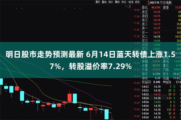 明日股市走势预测最新 6月14日蓝天转债上涨1.57%，转股溢价率7.29%