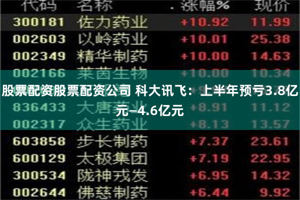 股票配资股票配资公司 科大讯飞：上半年预亏3.8亿元—4.6亿元